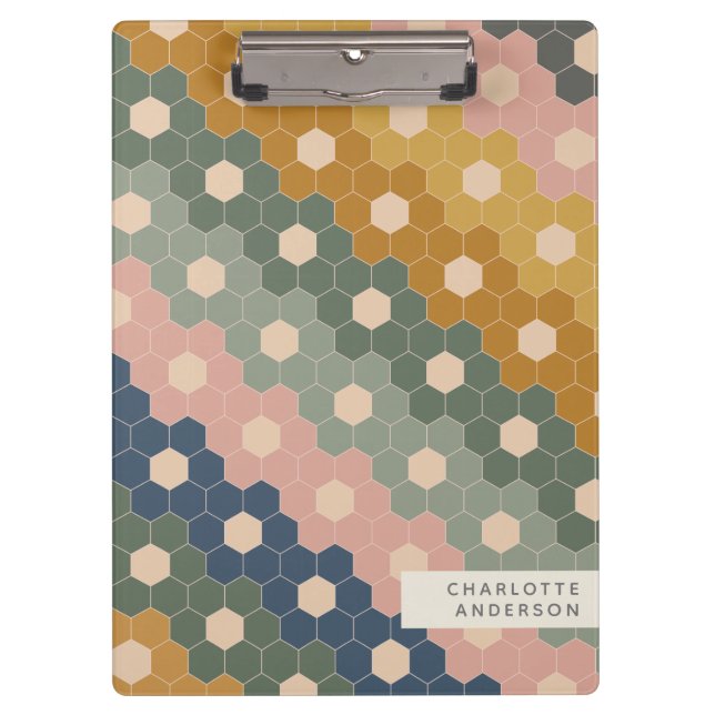 Stylish Vintage Geometric Hexagons Personalized   Clipboard (Front)
