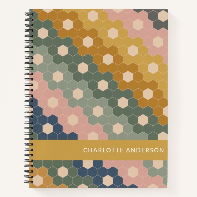 Stylish Vintage Geometric Hexagons Personalized Notebook (Front)