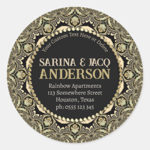 Stylish Vintage Gold and Black Sparkle Classic Round Sticker