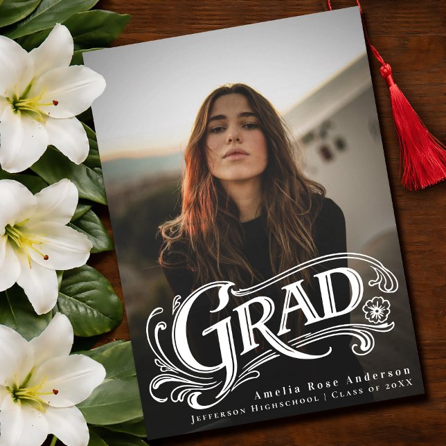 Stylish Vintage Grad Photo Announcement Card  (Creator Uploaded)