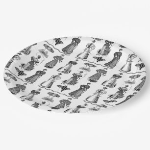 Stylish Vintage Ladies Black and White Party Plate