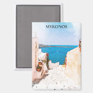 Stylish Vintage Mykonos Greece Ocean View Travel Magnet