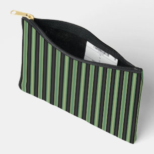 Stylish Vintage Olive Sage Green Black 3D Striped  Accessory Pouch