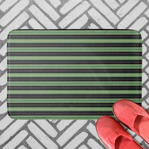 Stylish Vintage Olive Sage Green Black 3D Striped  Bath Mat