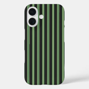 Stylish Vintage Olive Sage Green Black 3D Striped  iPhone 16 Case