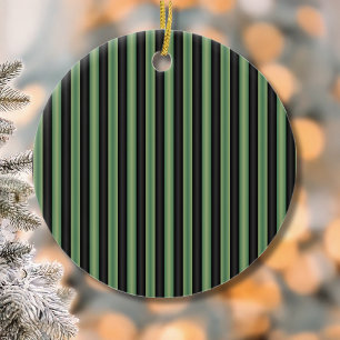 Stylish Vintage Olive Sage Green Black 3D Striped  Ceramic Ornament