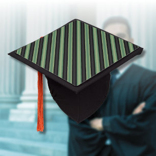 Stylish Vintage Olive Sage Green Black 3D Striped  Graduation Cap Topper