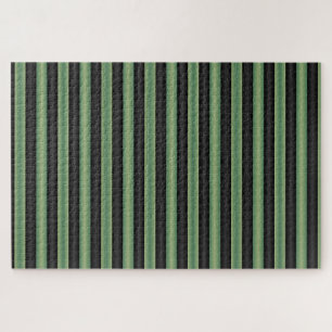 Stylish Vintage Olive Sage Green Black 3D Striped  Jigsaw Puzzle