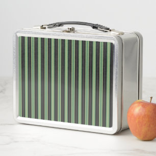 Stylish Vintage Olive Sage Green Black 3D Striped Metal Lunch Box