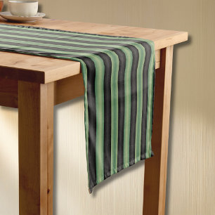 Stylish Vintage Olive Sage Green Black 3D Striped Short Table Runner