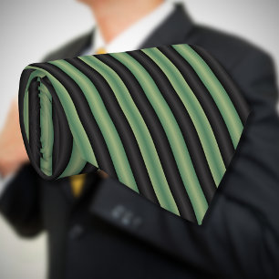 Stylish Vintage Olive Sage Green Black 3D Striped  Tie