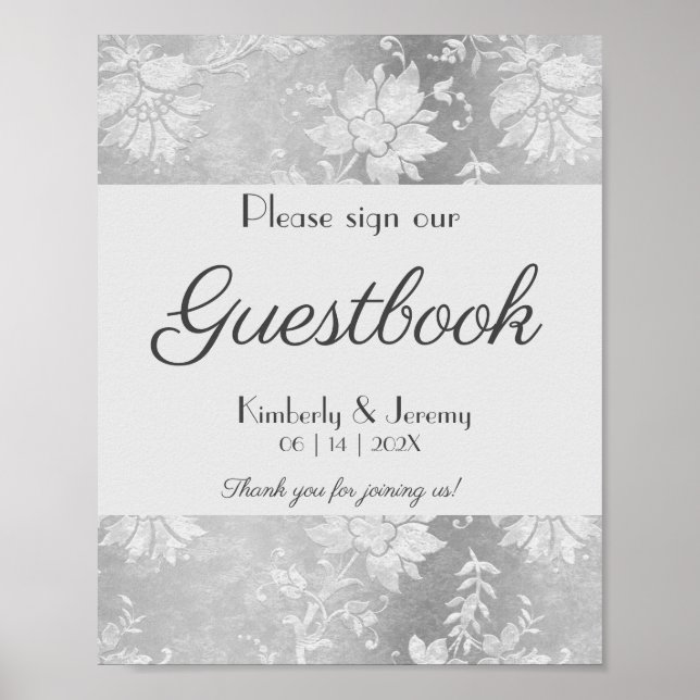 Stylish Vintage Pewter Wedding Guestbook Sign (Front)