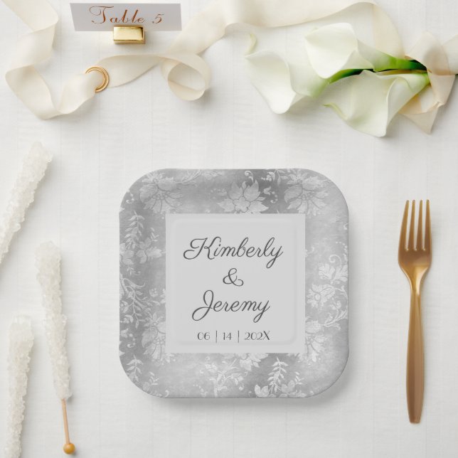 Stylish Vintage Pewter Wedding  Square   Paper Plate (Wedding)