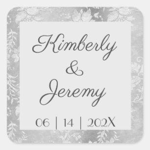 Stylish Vintage Pewter Wedding Square Sticker