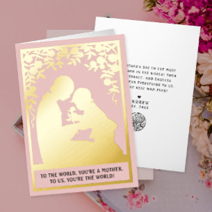 Stylish Vintage Retro Rose Pink Mom Child Flora Foil Holiday Card
