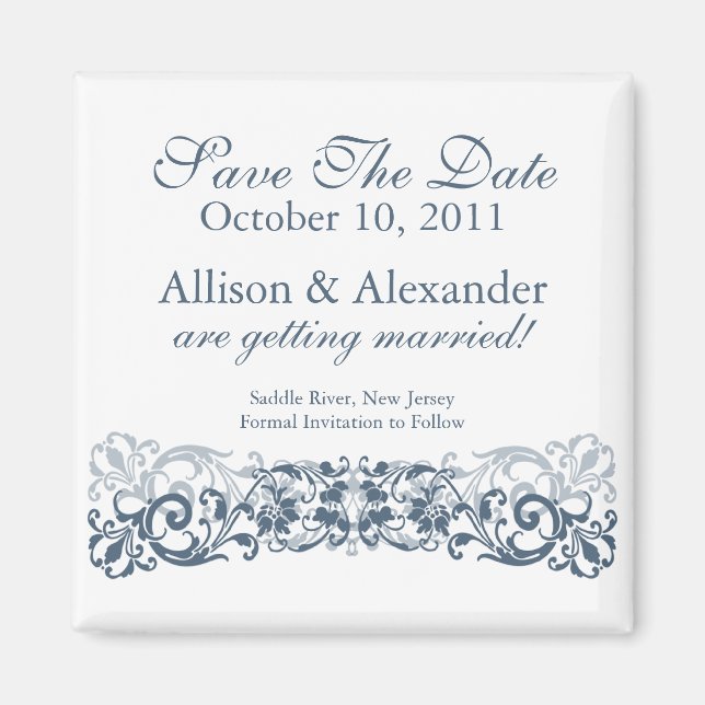 Stylish Vintage Scroll Save The Date Magnet (Front)