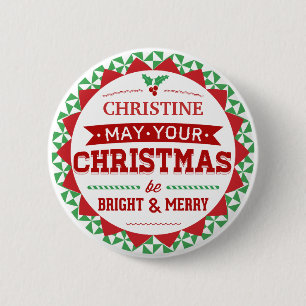 Stylish Vintage style Personalized Xmas typography 2 Inch Round Button