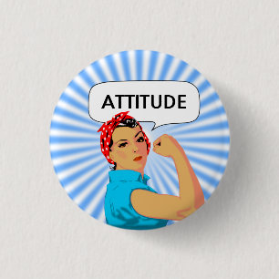 Stylish Vintage  Woman & Editable Attitude Text 1 Inch Round Button