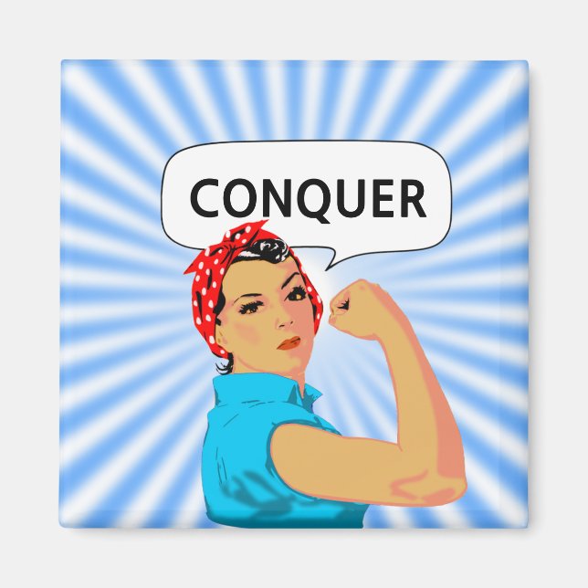 Stylish Vintage  Woman & Editable Conquer Text Magnet (Front)