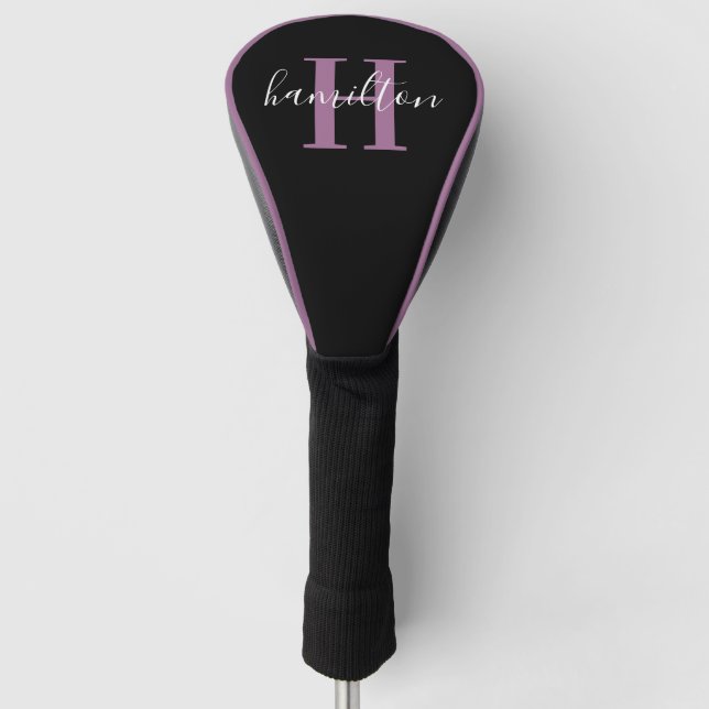Stylish Violet Purple Custom Monogram Name Initial Golf Head Cover (Front)