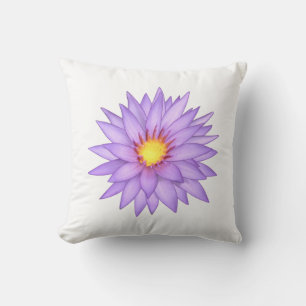 Stylish Violet Water Lily Flower on White Throw Pillow