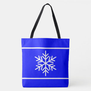 Stylish Vivid Royal Blue White Stripes Snowflakes Tote Bag