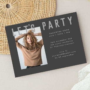 stylish voguish grey chic grad photo modern Party Invitation