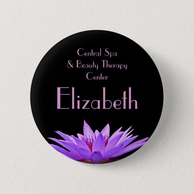 Stylish Water Lily on Black Spa Yoga Reiki 2 Inch Round Button (Front)