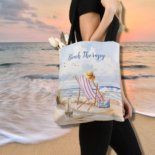 Stylish Watercolor Beach Ocean Sand Personalize Tote Bag
