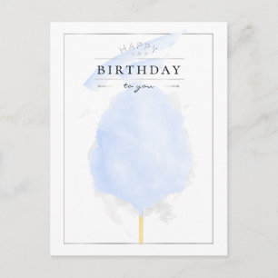 Stylish Watercolor Blue Cotton Candy Birthday Postcard
