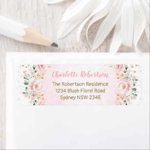 Stylish Watercolor Blush Floral Return Address