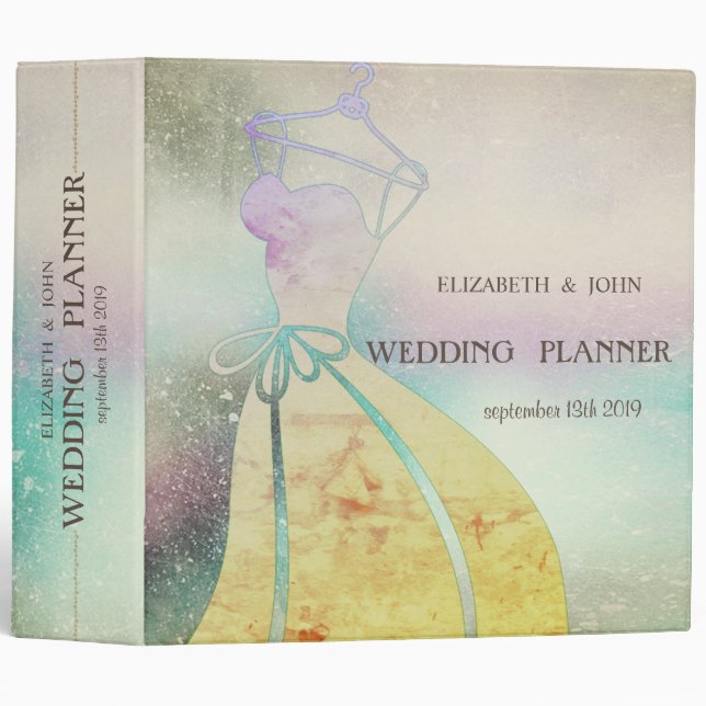 Stylish Watercolor Bride Dress Wedding Binder (Front/Spine)