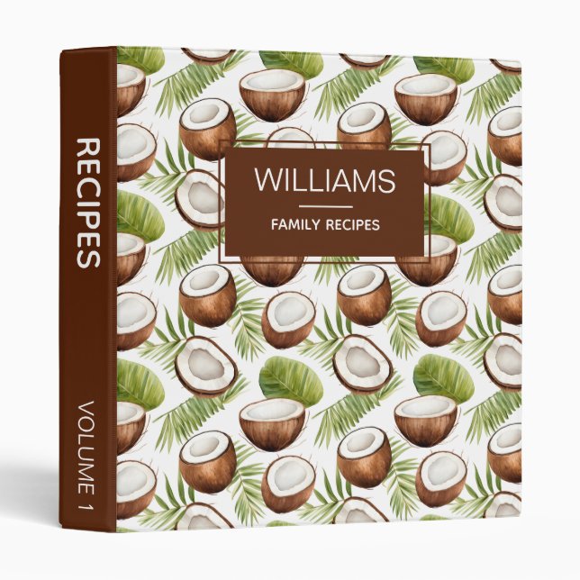 Stylish Watercolor Coconut Personalized Recipe Binder (Front/Spine)