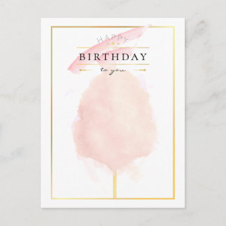 Stylish Watercolor Cotton Candy Birthday Postcard