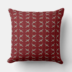 Stylish watercolor cranes on dark Cherry Red  Throw Pillow
