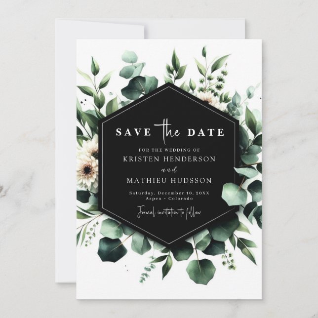 Stylish Watercolor Eucalyptus Digital Wedding Save The Date (Front)
