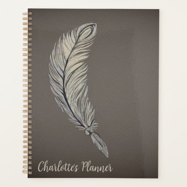 Stylish Watercolor Feather, Planner (Front)