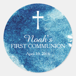 Stylish Watercolor First Communion Classic Round Sticker