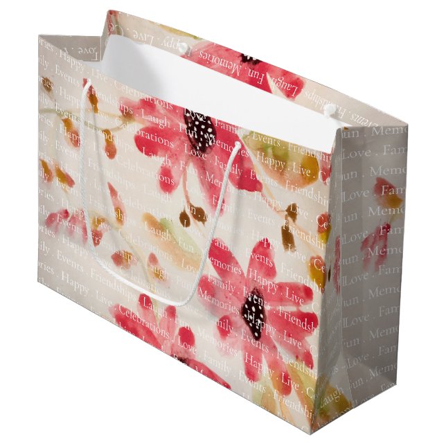 Stylish Watercolor Floral Large Gift Bag (Front Angled)