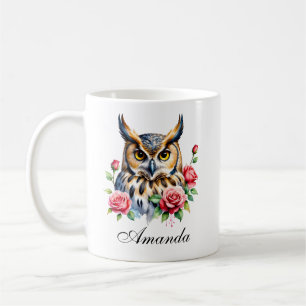 Stylish Watercolor Floral Owl Coffee Mug