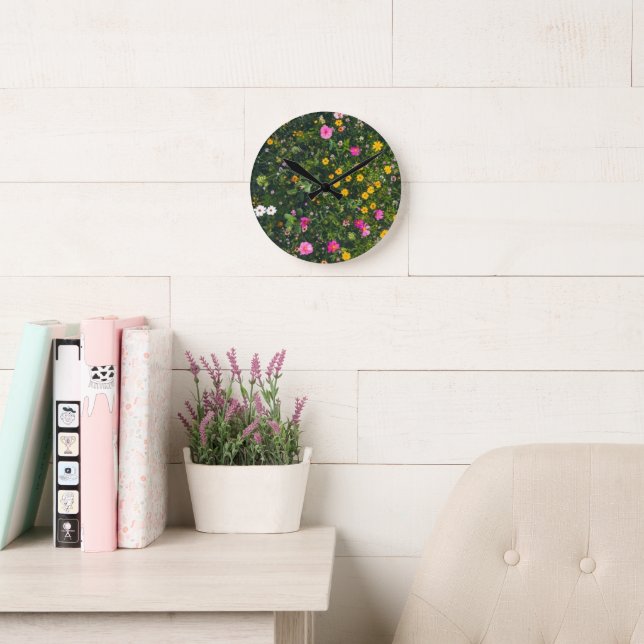 Stylish Watercolor Floral Pattern Round Clock (Reading Room)