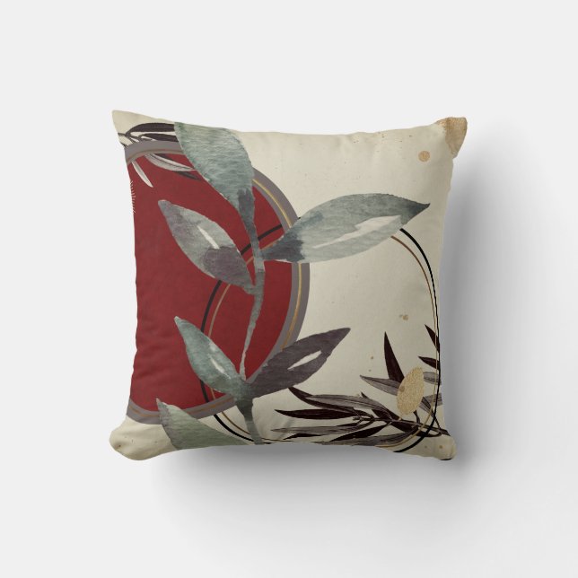 Stylish Watercolor Leaves | Burgundy Throw Pillow (Front)