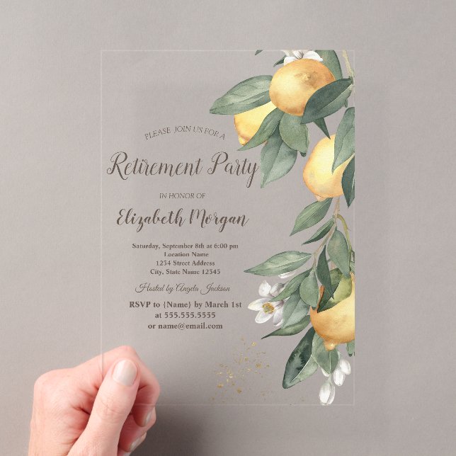Stylish Watercolor Lemons  Acrylic Invitations (Insitu (Handheld))