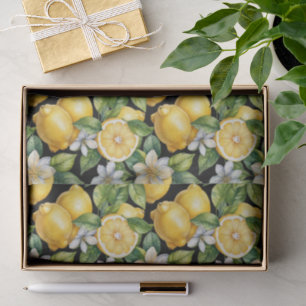 stylish watercolor lemons with flowers pattern tissue paper