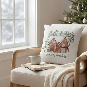 Stylish Watercolor Nordic Farmhouse Christmas Tree Throw Pillow