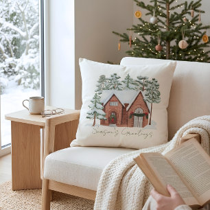 Stylish Watercolor Nordic Farmhouse Pine Christmas Throw Pillow