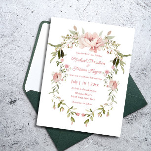 stylish watercolor pink floral botanical wedding  invitation