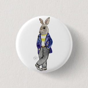 Stylish watercolor rabbit hand drawing 1 inch round button