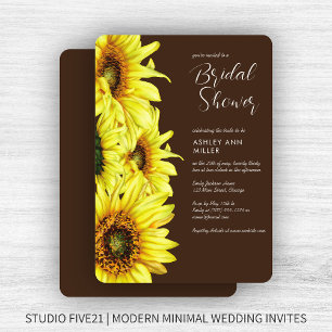 Stylish Watercolor Sunflower Brown Wedding Shower Invitation