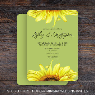 Stylish Watercolor Sunflower Light Green Wedding Invitation